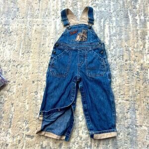 Y2K Koala Kids Denim Construction Front Loader Bib Overalls Diaper Snaps 24M